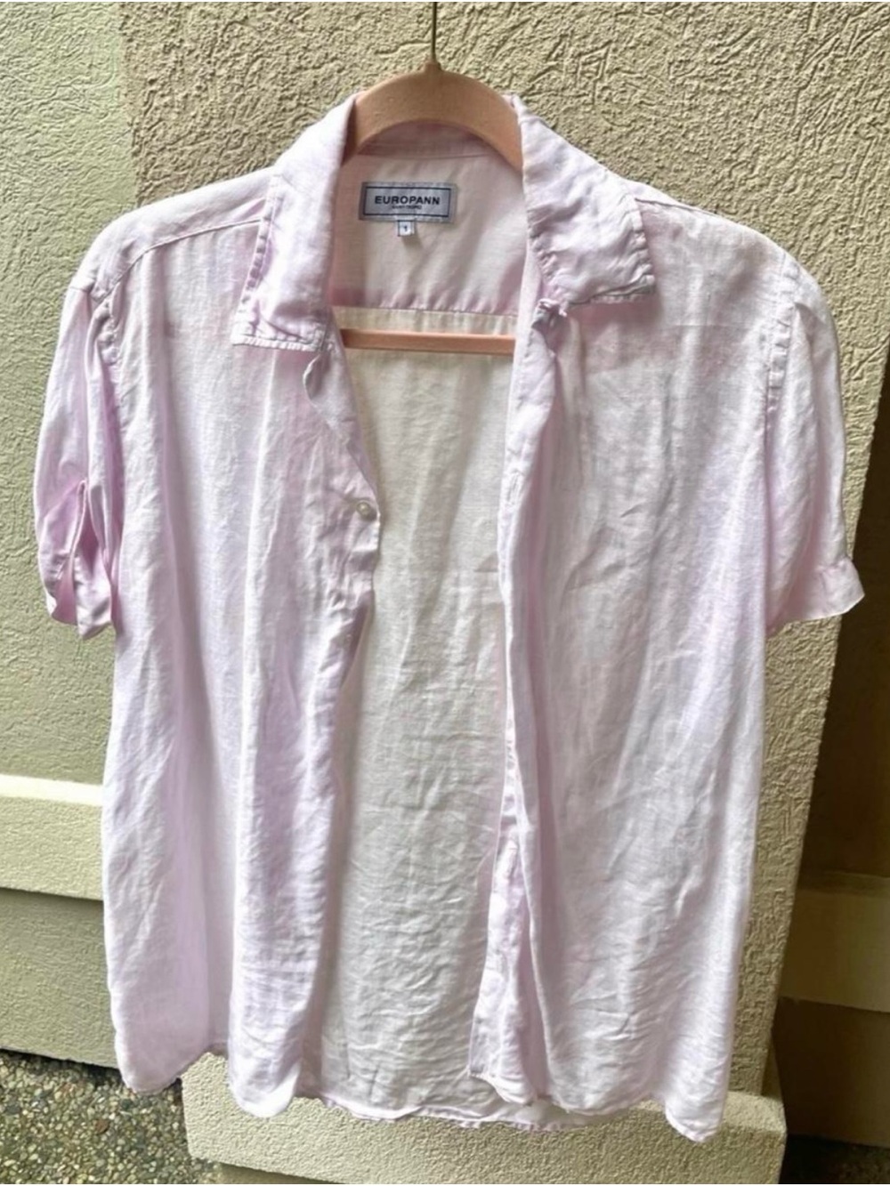Made in Italy Light Pink Short-Sleeve 100% Linen button down Shirt fits medium